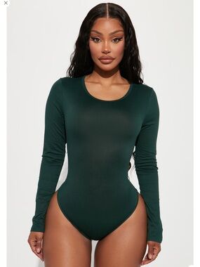 Long Sleeve Scoop Neck Bodysuit - Dark Green